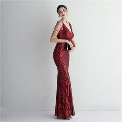 Sequined V-Neck Slim Maxi Dress