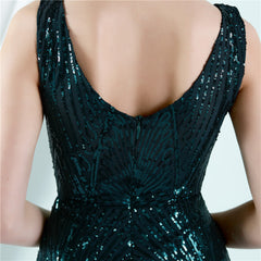 V-Neck Sequined Fishtail Maxi Dress