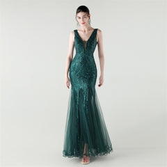 Backless Sequined Fishtail Maxi Dress