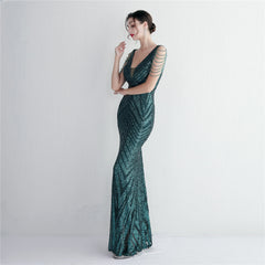 Sequined V-Neck Slim Maxi Dress
