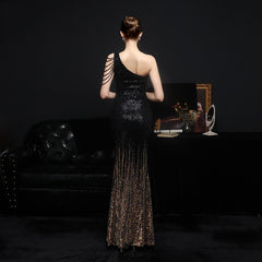 Sequined Rhinestone Evening Gown
