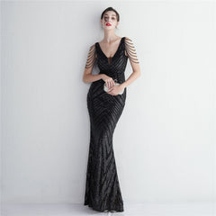 Sequined V-Neck Slim Maxi Dress