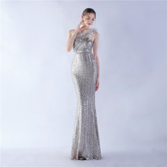 One-Shoulder Sequin Maxi Dress