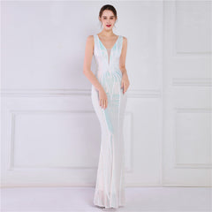 Sequined V-Neck Fishtail Maxi Dress