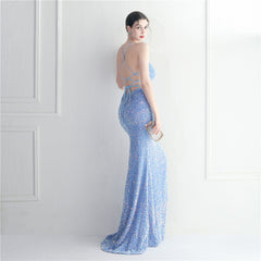 Lace-Up Sequin Split Maxi Dress