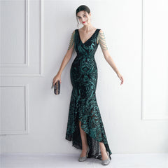 Sequined Beaded Fishtail Maxi Dress