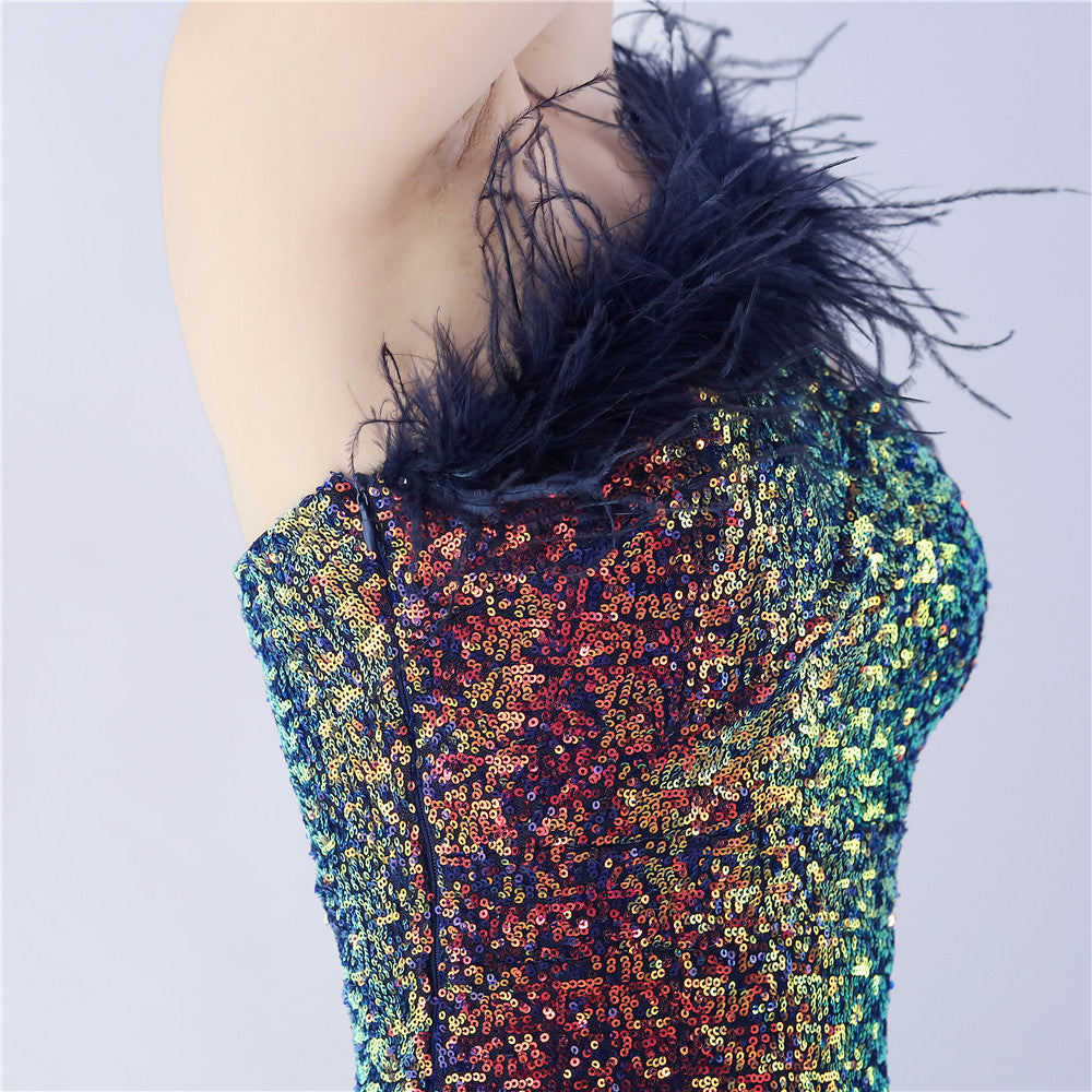 Asymmetric One-Shoulder Sequined Maxi Dress