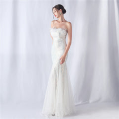 Sequined Feathered Fishtail Maxi Dress