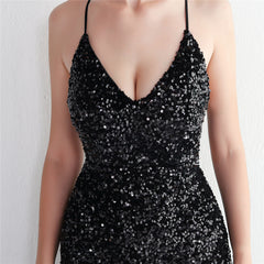 Sequined V-Neck Maxi Dress