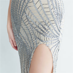 One-Shoulder Sequin Feather Maxi Dress