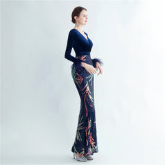 Ostrich Feather Sequined Maxi Dress