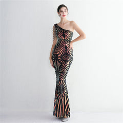 Sequined One-Shoulder Maxi Dress