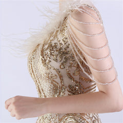 Beaded Sequined Ostrich Feather Maxi Dress