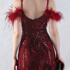 Feathered Sequin Maxi Dress