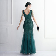 Sequin Mesh Beaded Maxi Dress