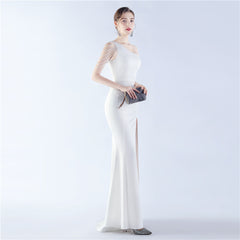Beaded One-Shoulder Maxi Dress
