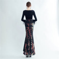 Ostrich Feather Sequined Maxi Dress