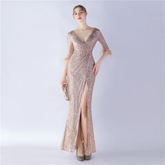 Ostrich Feather Sequined Maxi Dress