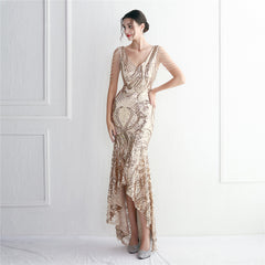 Sequined Beaded Fishtail Maxi Dress