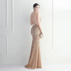 Lace-Up Sequin Split Maxi Dress