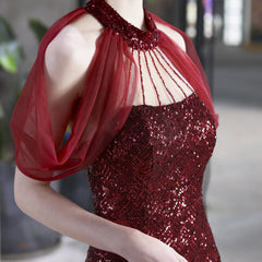 Backless Sequin Mesh Fishtail Maxi Dress