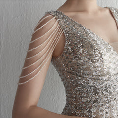 Sequined V-Neck Fishtail Maxi Dress