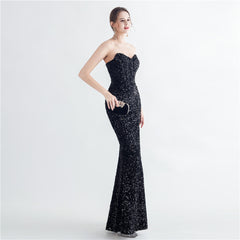 Sequin Boned Strapless Split Maxi Dress