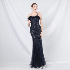 Ostrich Feather Sequined Maxi Dress