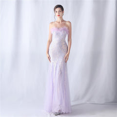 Sequined Feathered Fishtail Maxi Dress