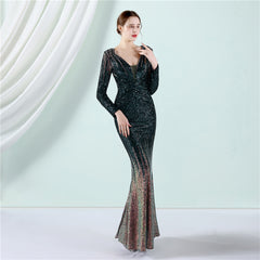 Sequined Gradient Fishtail Maxi Dress