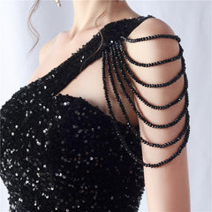One-Shoulder Beaded Sequin Split Maxi Dress