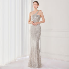Asymmetric Sequin Maxi Dress