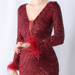 Ostrich Feather Sequin Maxi Dress