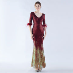 Ostrich Feather Sequin Maxi Dress