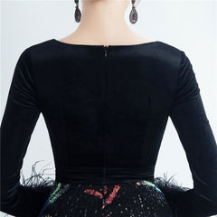 Ostrich Feather Sequined Maxi Dress