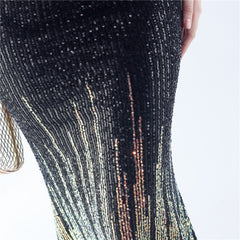 Ostrich Feather Sequin Maxi Dress