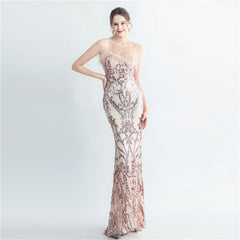 Ostrich Feather Strapless Maxi Dress