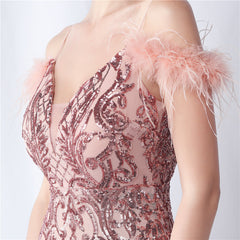 Ostrich Feather Sequined Maxi Dress