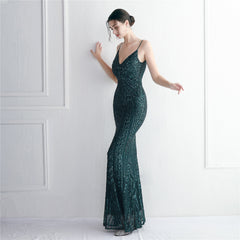 Sequined Fringed Fishtail Maxi Dress