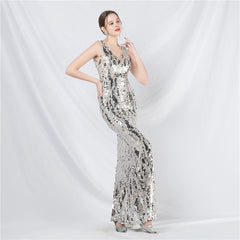 Sequined V-Neck Maxi Dress