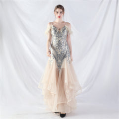 Feathered Sequin Maxi Dress