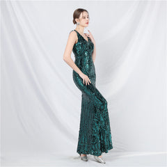 Sequined V-Neck Maxi Dress