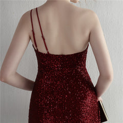 Sequin One-Shoulder Fishtail Maxi Dress