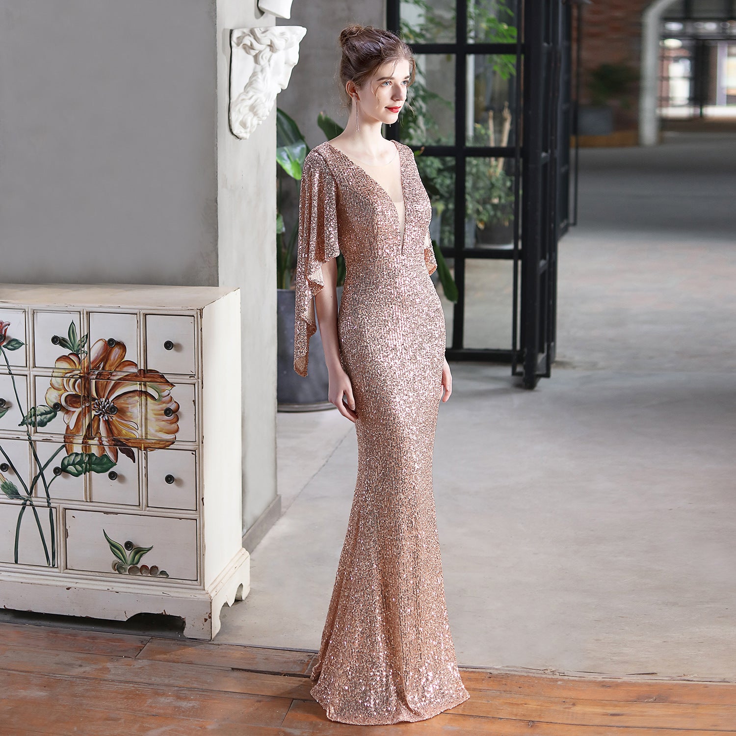 Angel Wings Sequined Fishtail Dress