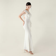 One-Shoulder Beaded Sequined Maxi Dress