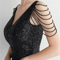 Sequined Fringe Fishtail Maxi Dress