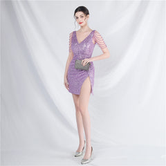 Sequined V-Neck Bodycon Dress