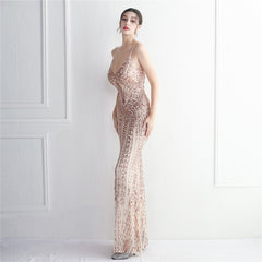 Sequined Fringed Fishtail Maxi Dress