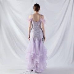 Feathered Sequin Maxi Dress