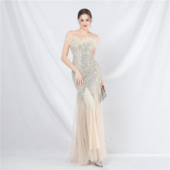 Ostrich Feather Sequined Maxi Dress
